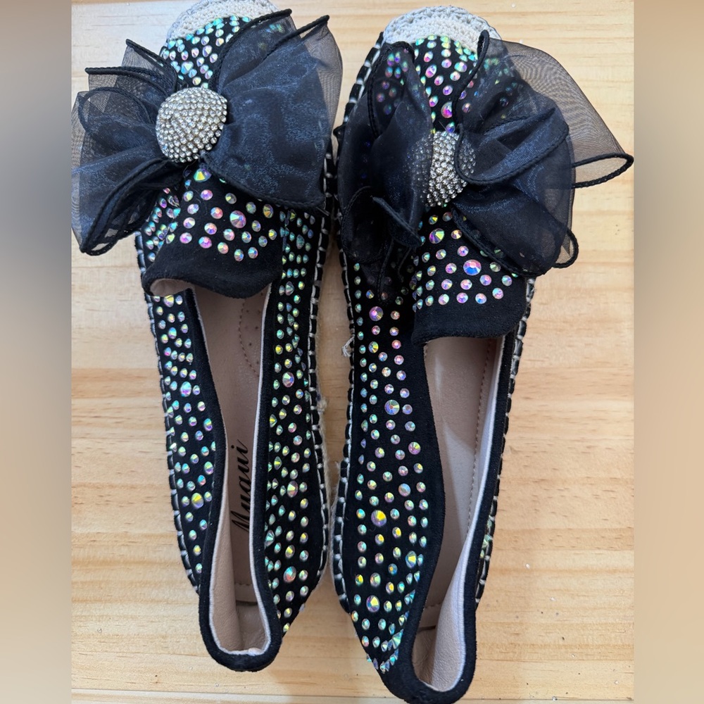 Black Rhinestone Embellished Women's Shoes